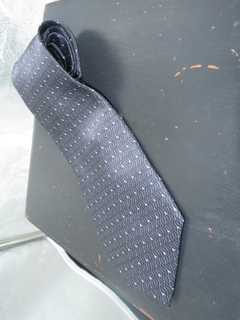 Vintage Ziggurat Silk Tie Gray Geometric Mulberry Neckwear 61x4 Mens Necktie